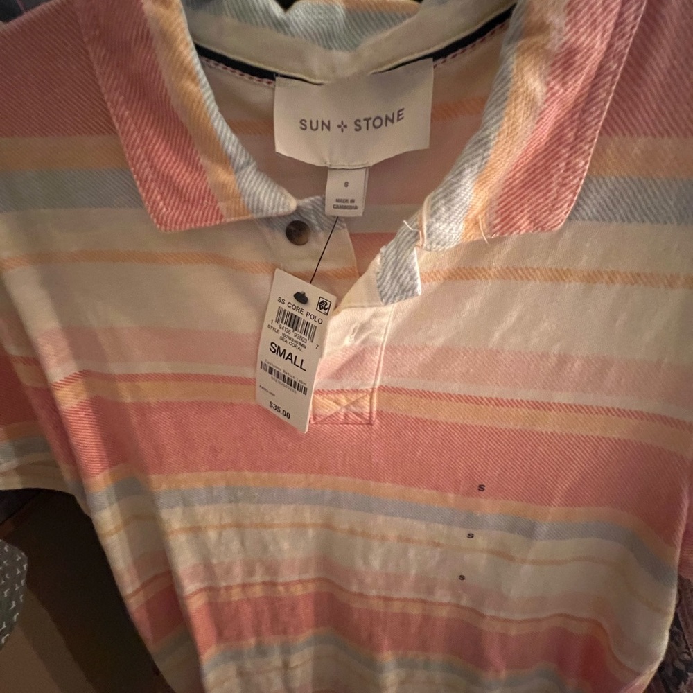 Sun + Stone Men's Polo - Pink and Orange Stripes